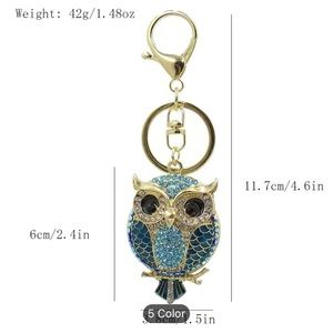 NWT Rhinestone Owl Keychain Key Ring or bag ornament fabulous